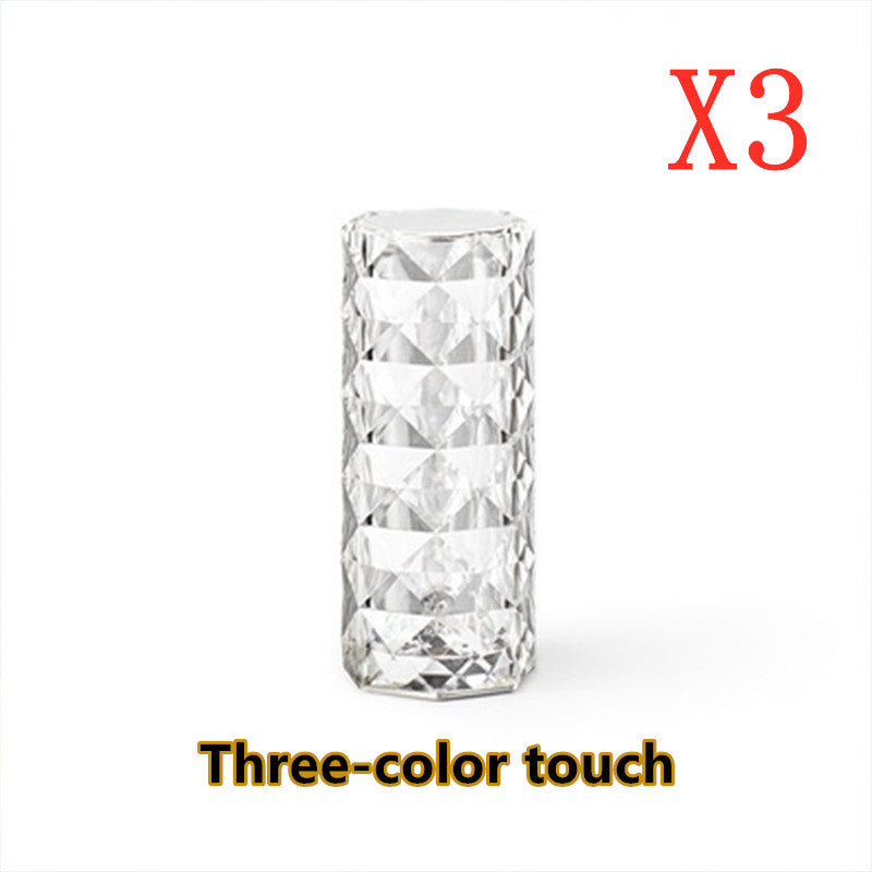 Nordic Crystal Lamp USB Table Lamps Bedroom Touch Dimming Atmosphere Diamond Night Light Rose Projector Lamp Decor